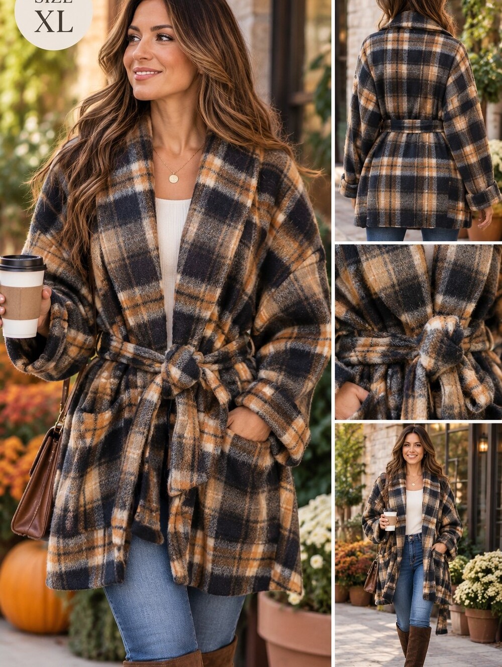 NWT Lauren Ralph Lauren Plaid Shawl Collar Wrap Jacket XL Wool Blend Quite Luxry
